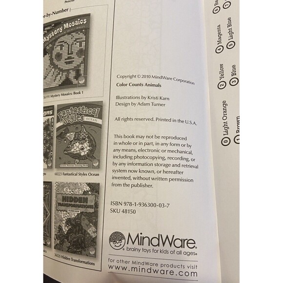 Adult Coloring Animals Color By Number  Hidden Images 2010 Made USA MindWare - Picture 5 of 5